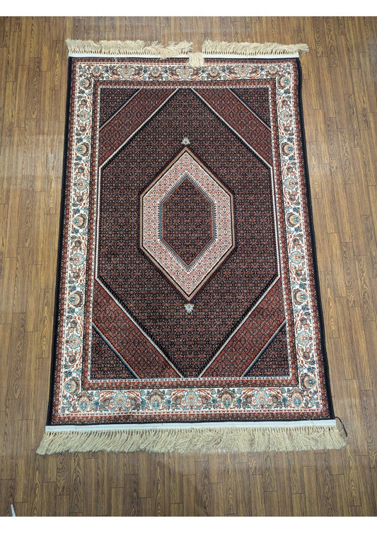 4x6ft Persian Authentic Premium Quality Black,Navy, deep red & Ivory Rug