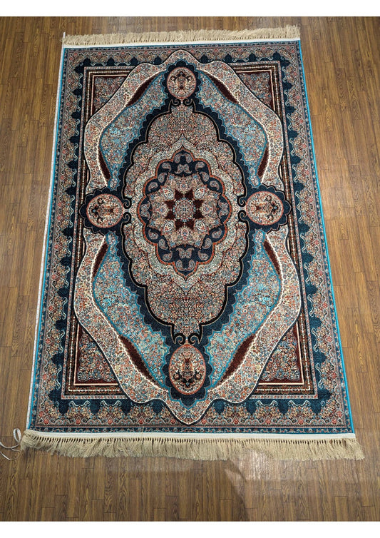 5x8ft Persian Authentic Premium Quality Navy, feroze,Black and Blue Shades Rug