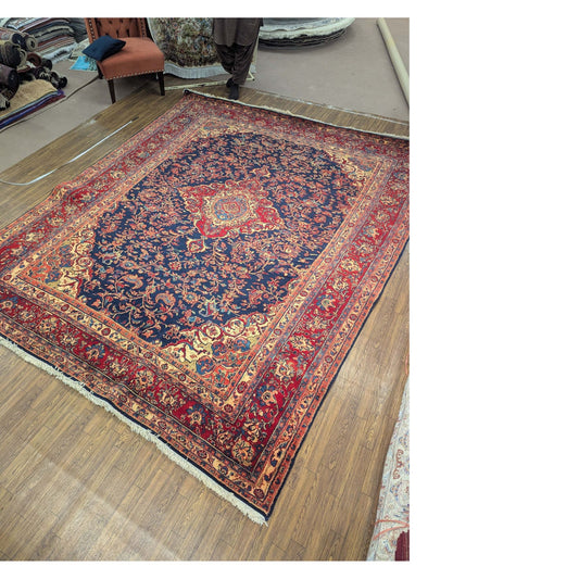 Persian Kashan Navy & Red Floral Rug – 8x11 ft