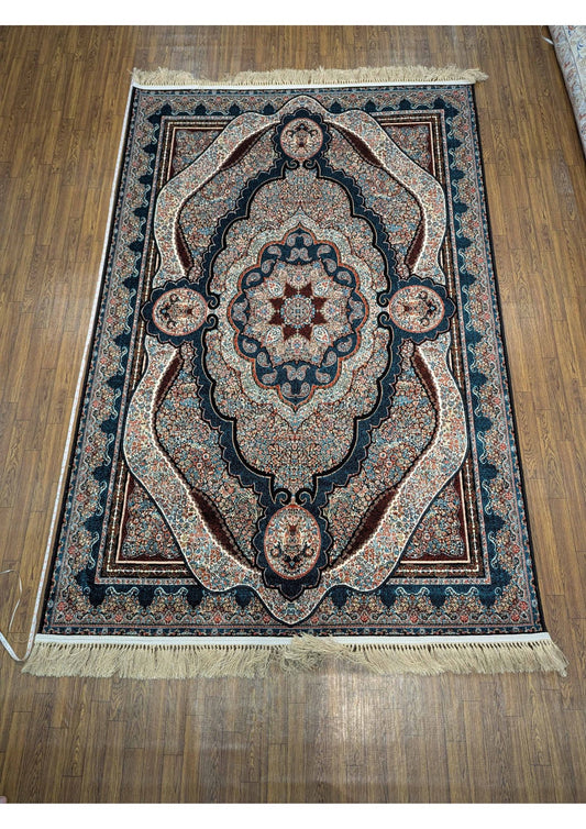 5x8ft Persian Authentic Premium Quality Black, Blue and Rust Shades Rug
