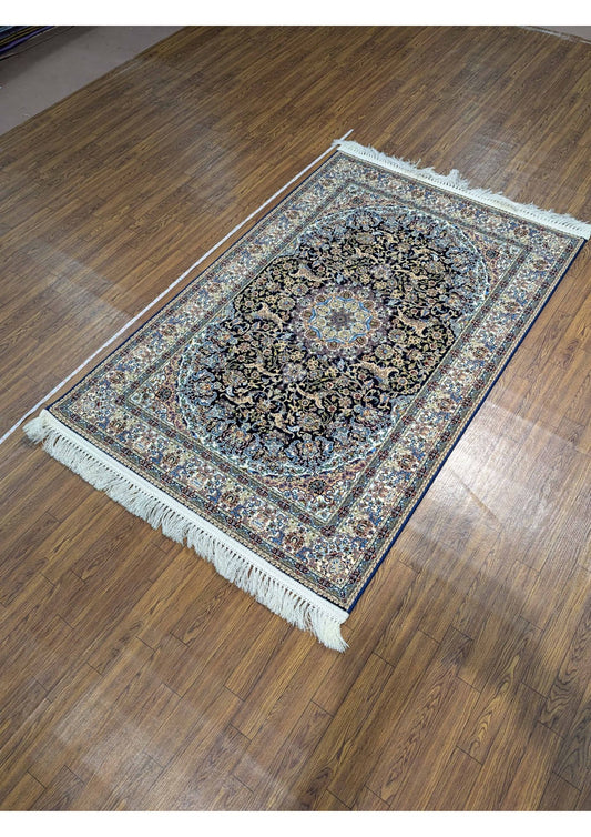 4x6ft Persian Authentic Premium Quality Black,Blue and Ivory Rug