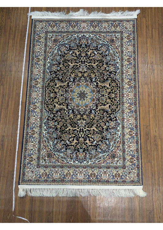 4x6ft Persian Authentic Premium Quality Black,Blue and Ivory Rug
