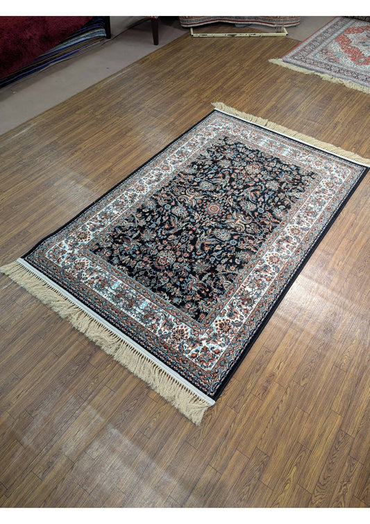 4x6ft Persian Authentic Premium Quality Black, Feroze & Ivory Rug
