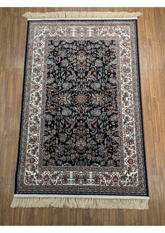 4x6ft Persian Authentic Premium Quality Black, Feroze & Ivory Rug